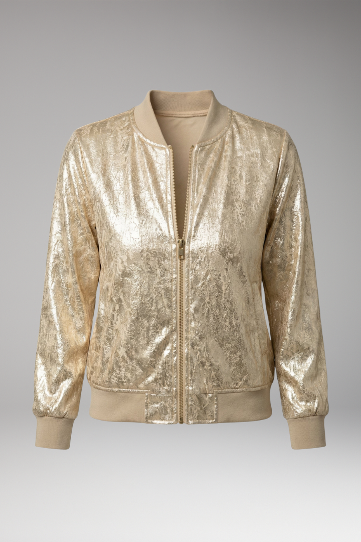 Women’s Bomber Jacket with Front Closure and Pockets