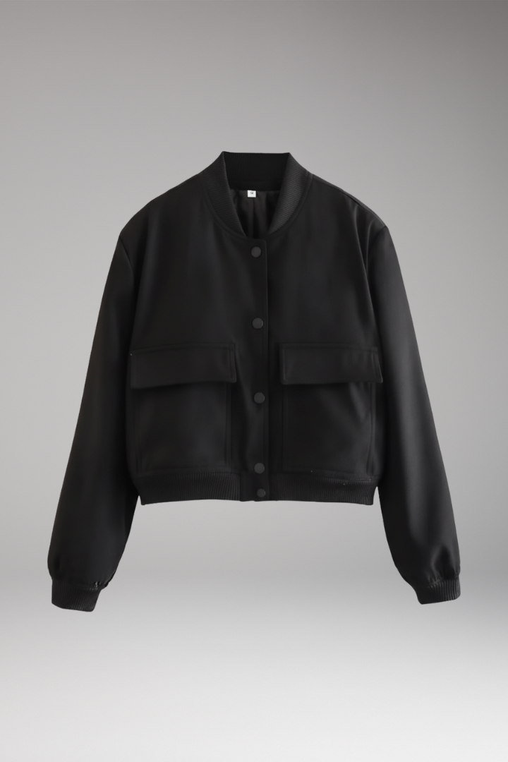 Women’s Bomber Jacket with Front Closure and Ribbed Hem