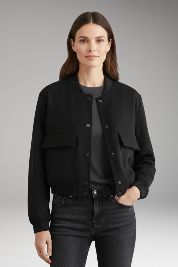 Women’s Bomber Jacket with Front Closure and Ribbed Hem