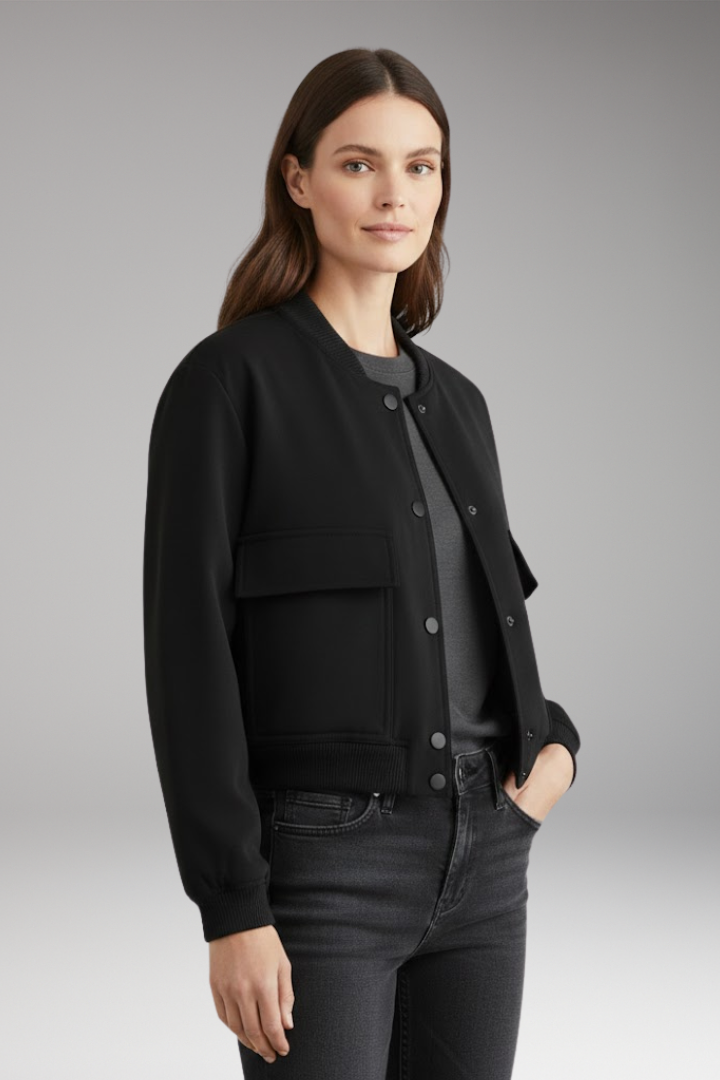 Women’s Bomber Jacket with Front Closure and Ribbed Hem