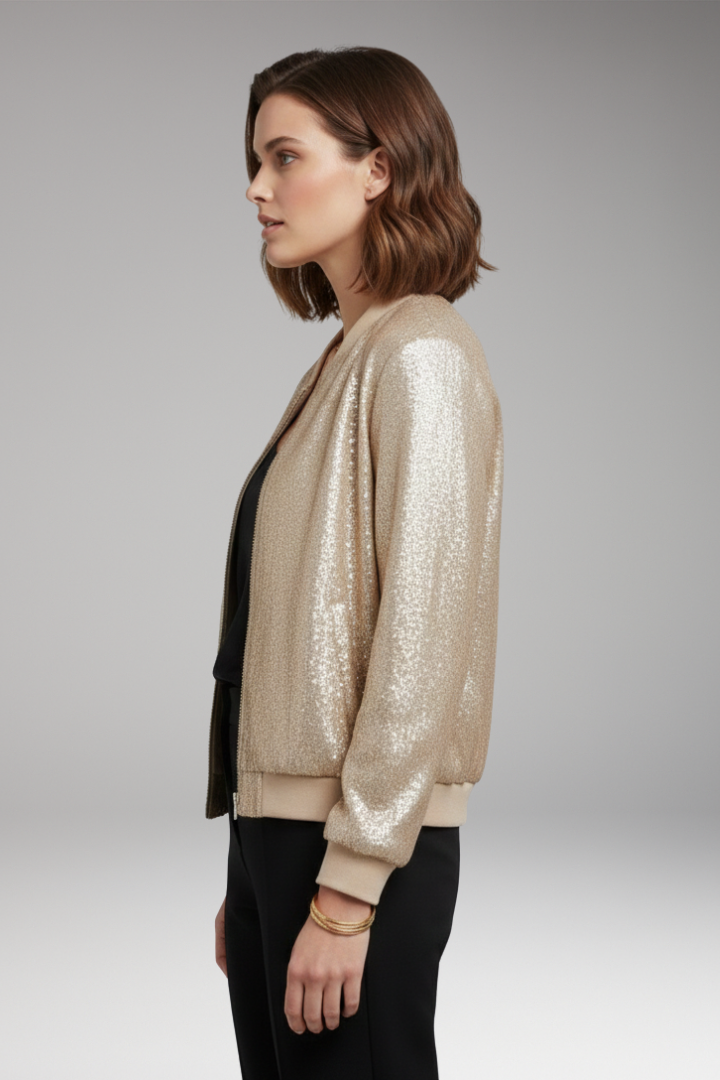 Women’s Bomber Jacket with Front Closure and Side Pockets
