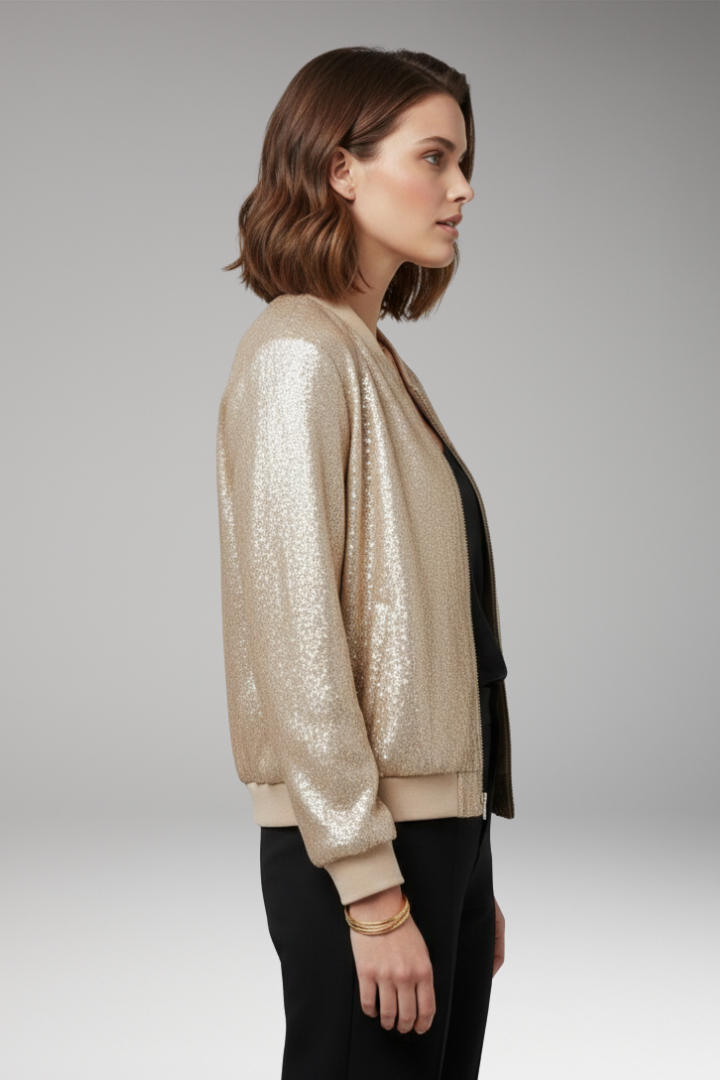 Women’s Bomber Jacket with Front Closure and Side Pockets
