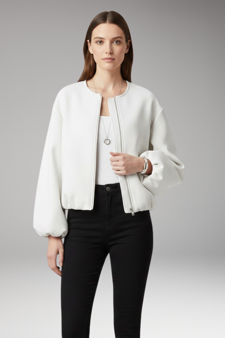 Women’s Bomber Jacket with Front Zip and Ribbed Cuffs
