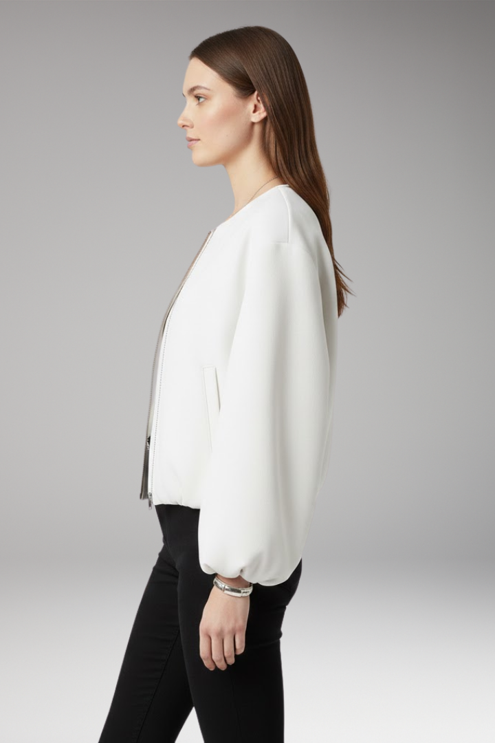 Women’s Bomber Jacket with Front Zip and Ribbed Cuffs