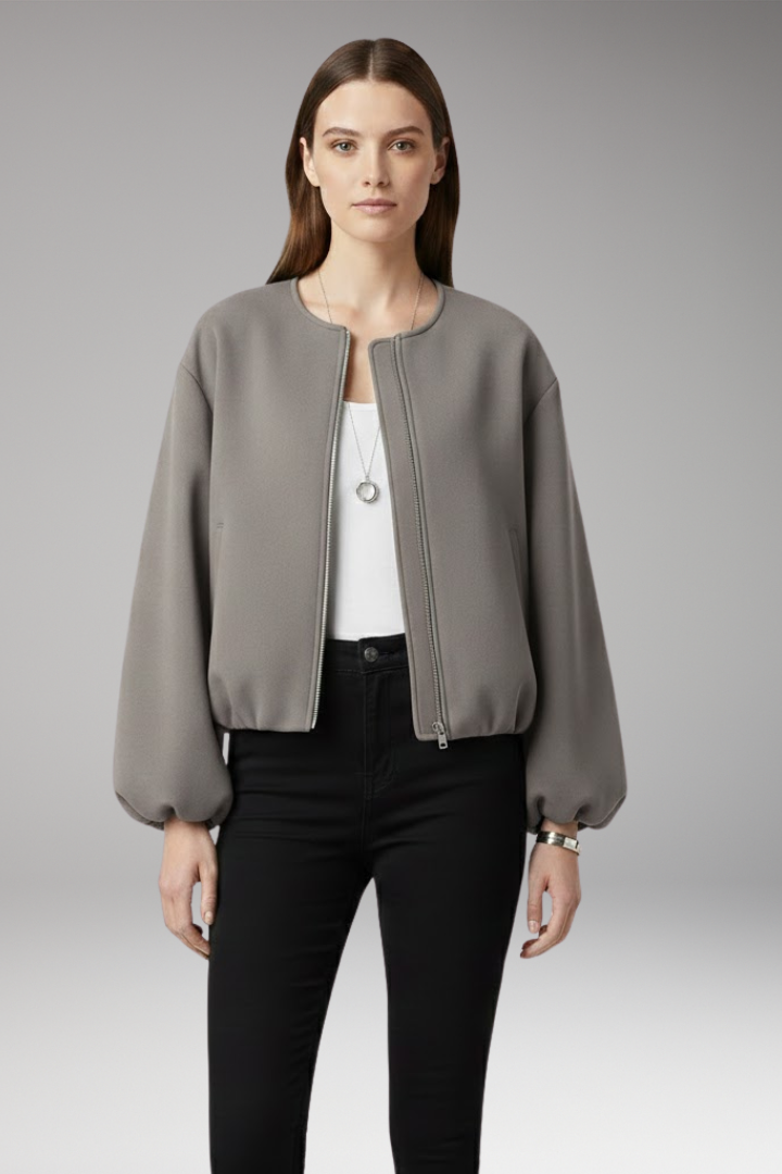 Women’s Bomber Jacket with Front Zip and Ribbed Cuffs