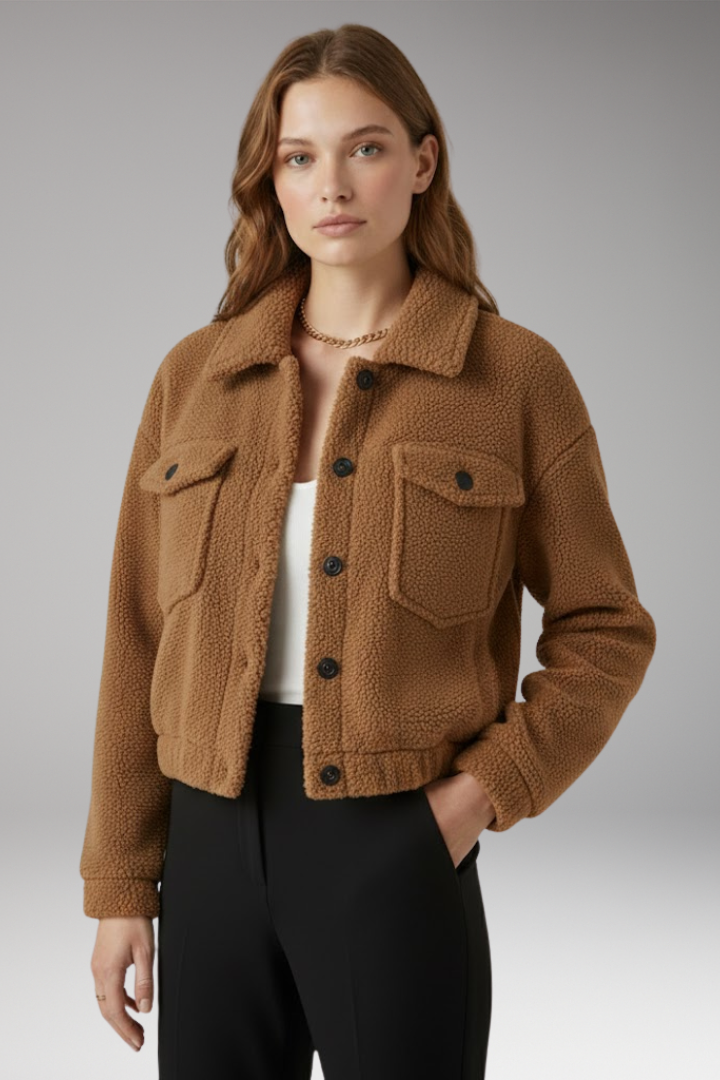Women’s Bomber Jacket with Front Zipper and Side Pockets
