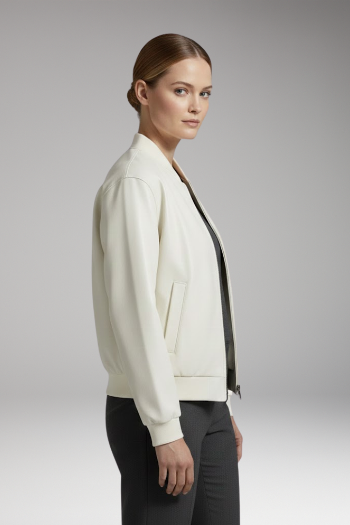 Women’s Bomber Jacket with Full-Length Zipper and Elastic Cuffs