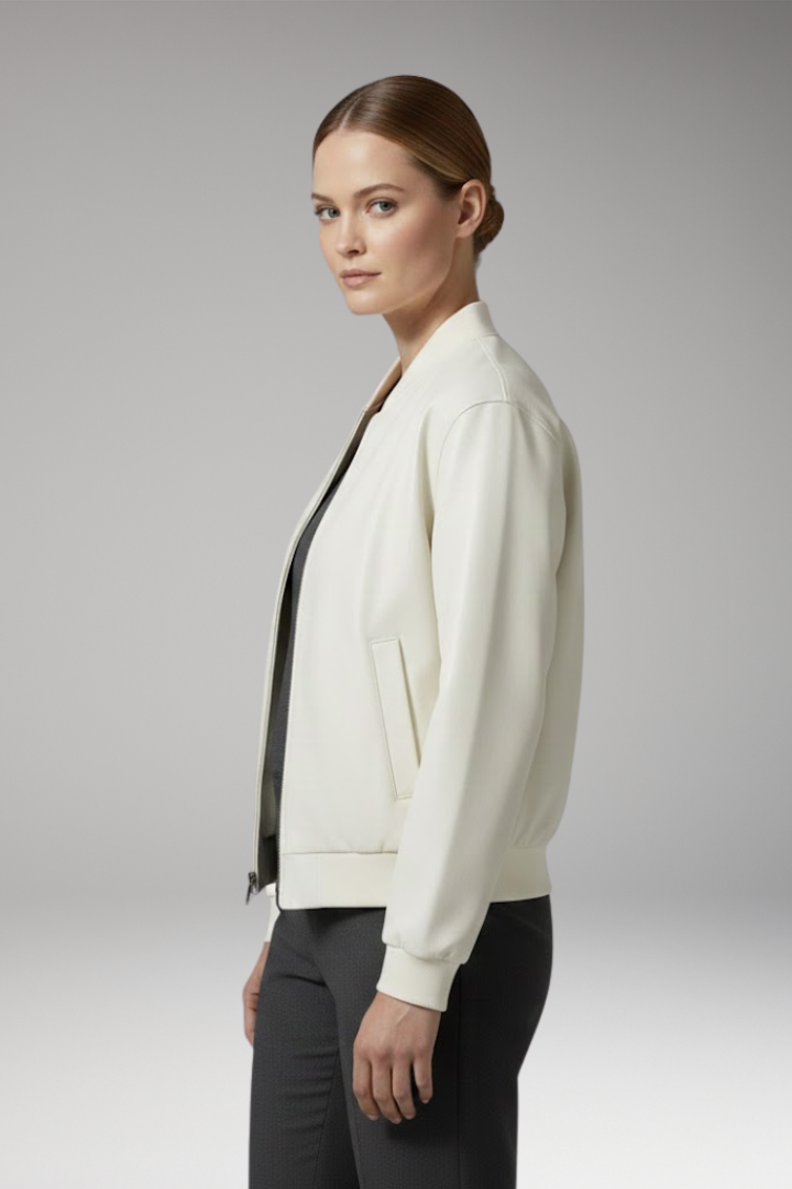 Women’s Bomber Jacket with Full-Length Zipper and Elastic Cuffs