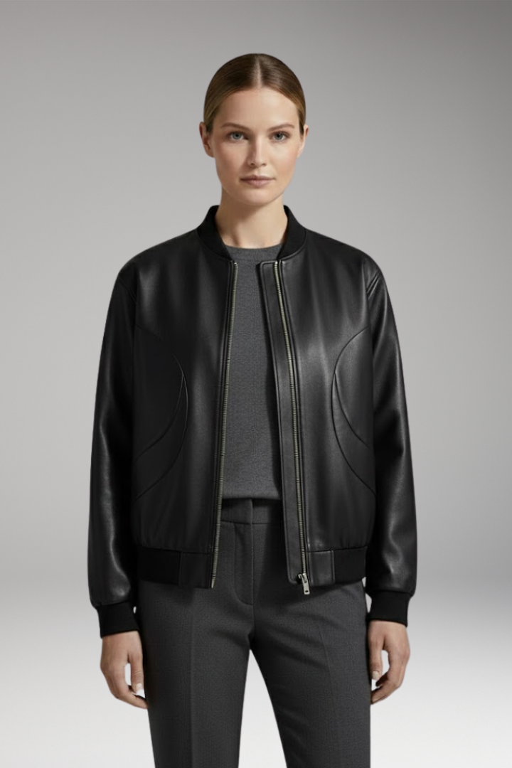Women’s Bomber Jacket with Full-Length Zipper and Elastic Cuffs
