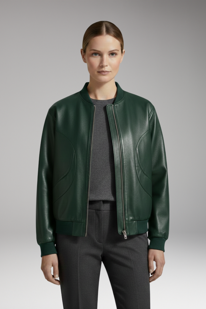 Women’s Bomber Jacket with Full-Length Zipper and Elastic Cuffs