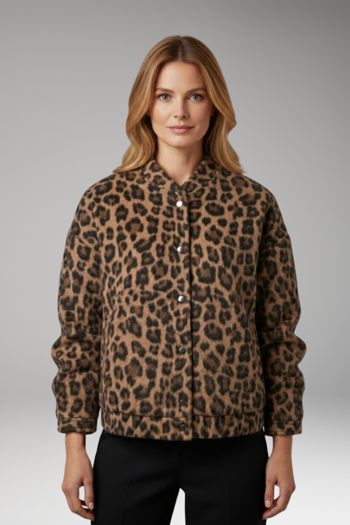 Women’s Bomber Jacket with Gathered Sleeves and Front Closure