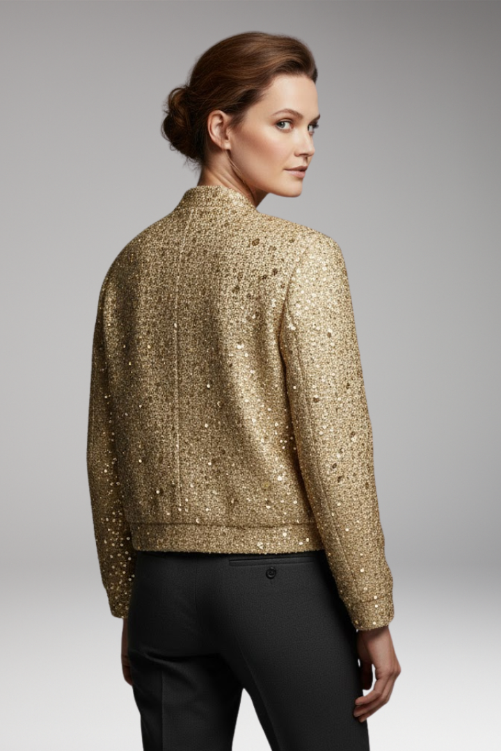 Women's Bomber Jacket with Golden Sequins and Casual Fit
