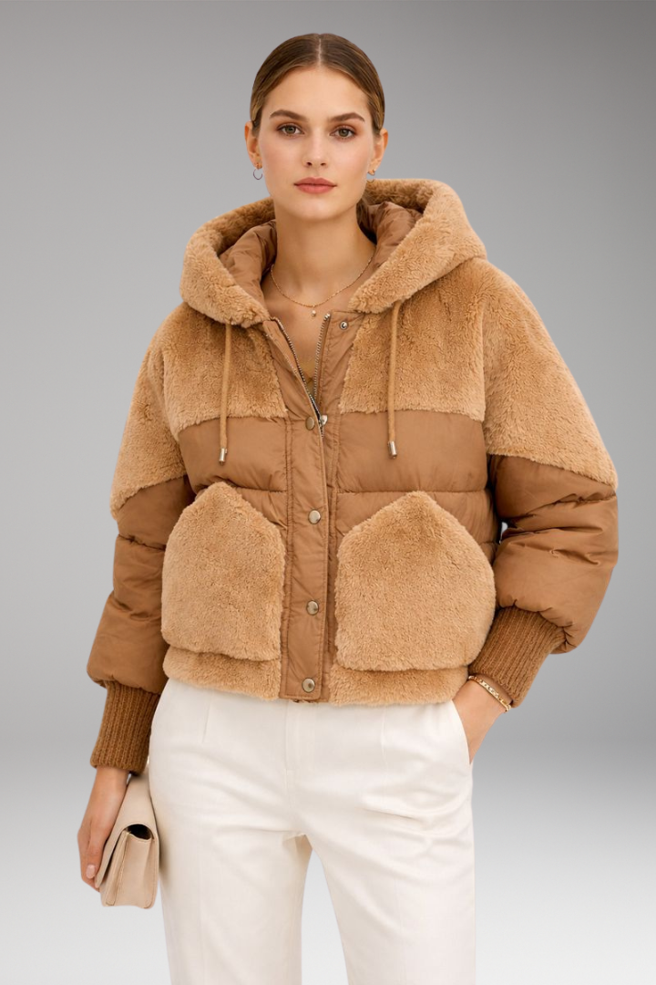Women’s Bomber Jacket with Hood and Zip Closure
