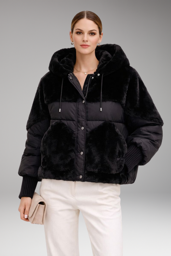 Women’s Bomber Jacket with Hood and Zip Closure