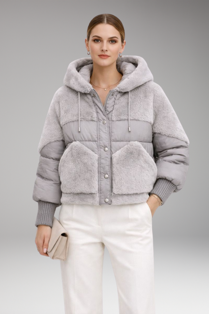 Women’s Bomber Jacket with Hood and Zip Closure
