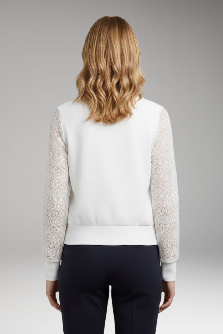 Women’s Bomber Jacket with Lace Sleeves and Elastic Cuffs