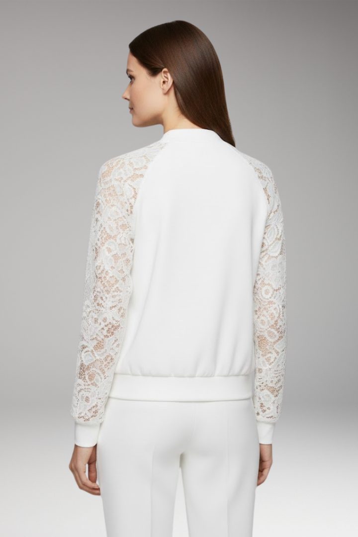 Women's Bomber Jacket with Lace Sleeves and Full-Length Zip