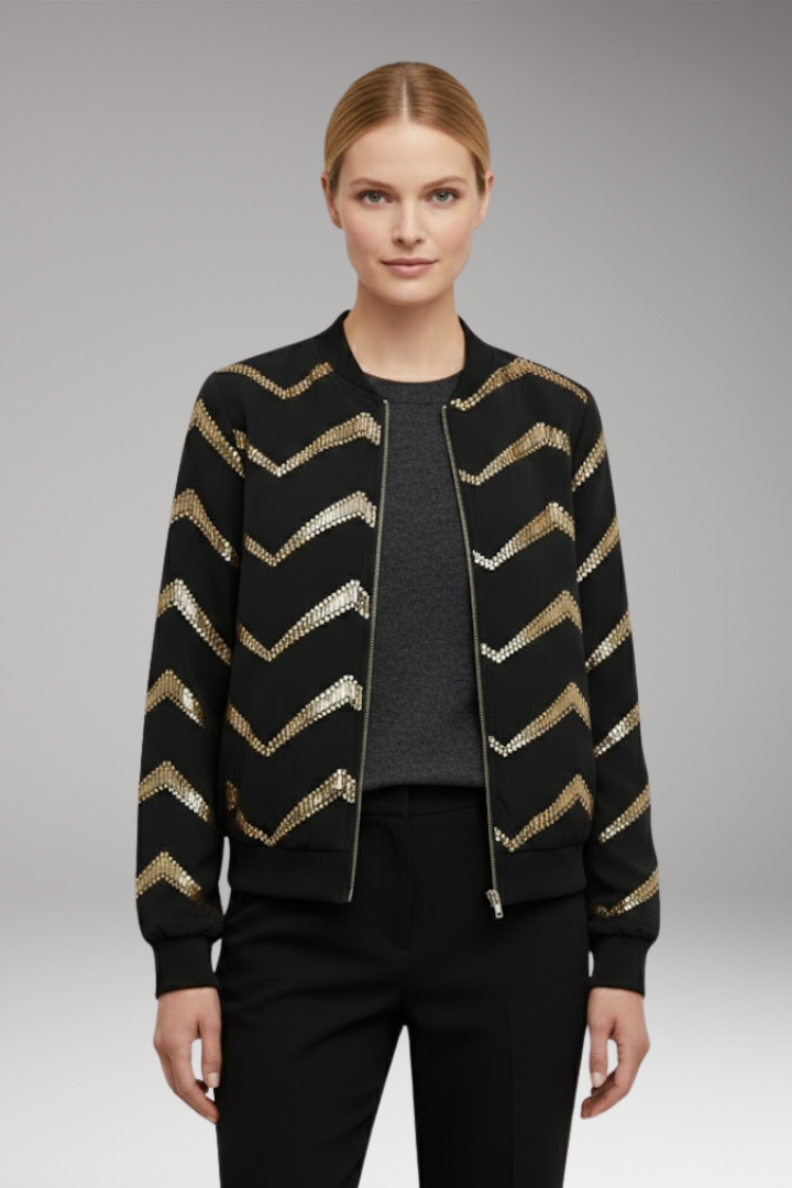 Women’s Bomber Jacket with Metallic Details and Sporty Cut