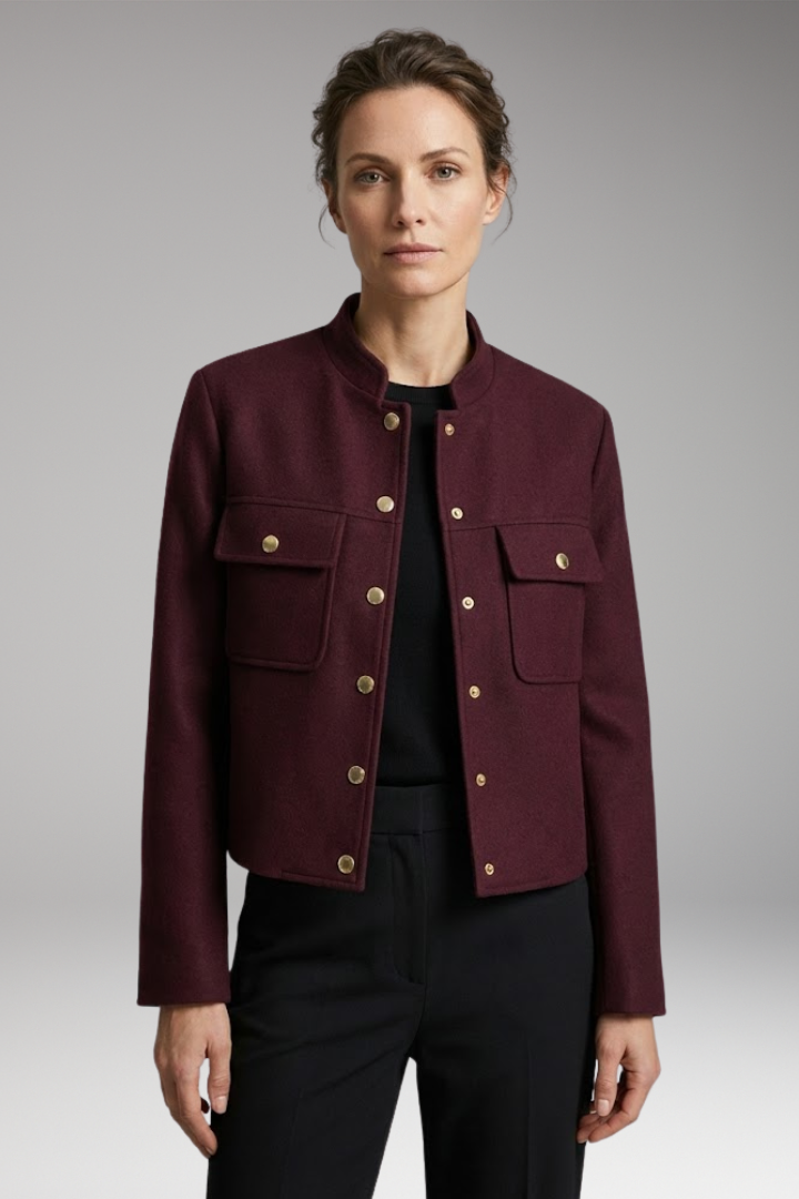 Women’s Bomber Jacket with O-Neckline and Long Sleeves