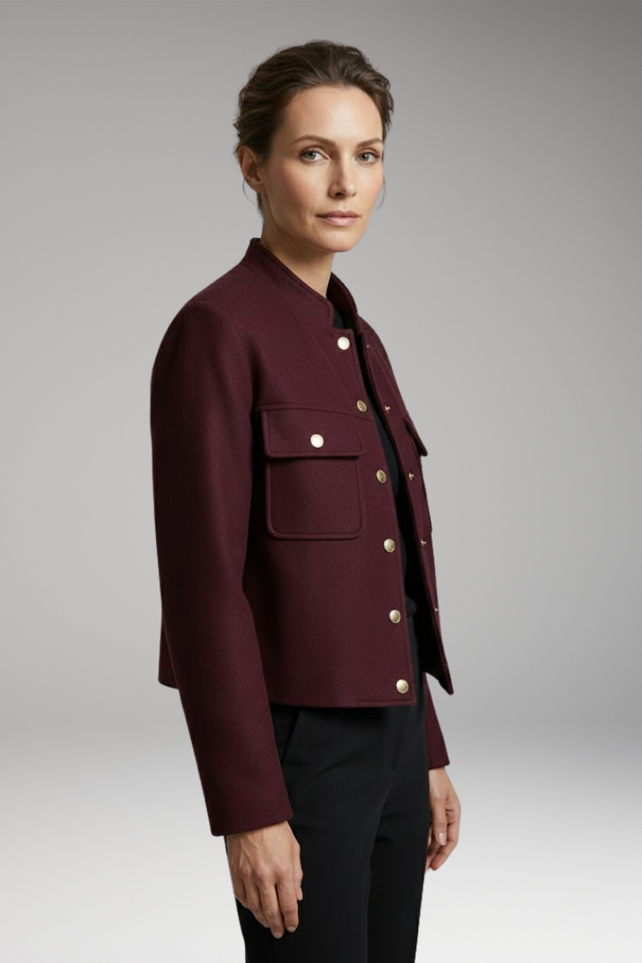 Women’s Bomber Jacket with O-Neckline and Long Sleeves