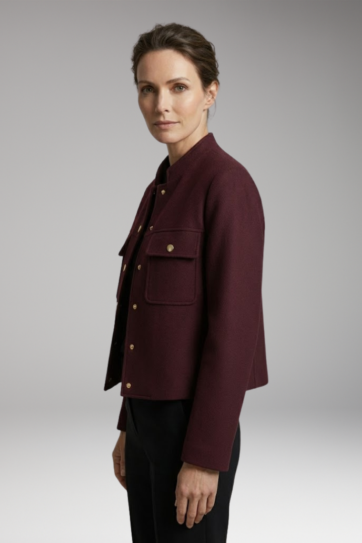 Women’s Bomber Jacket with O-Neckline and Long Sleeves