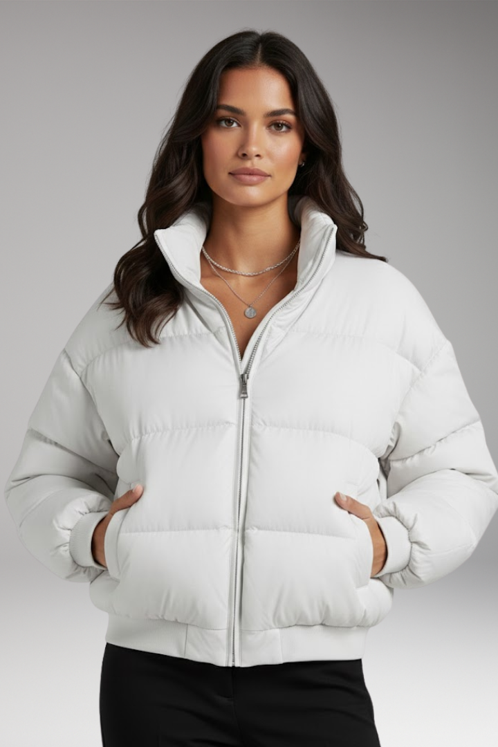 Women’s Bomber Jacket with Outer Shell and Detachable Hood