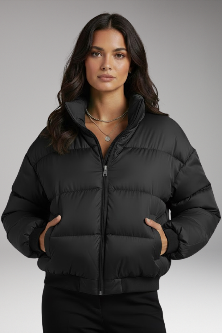Women’s Bomber Jacket with Outer Shell and Detachable Hood