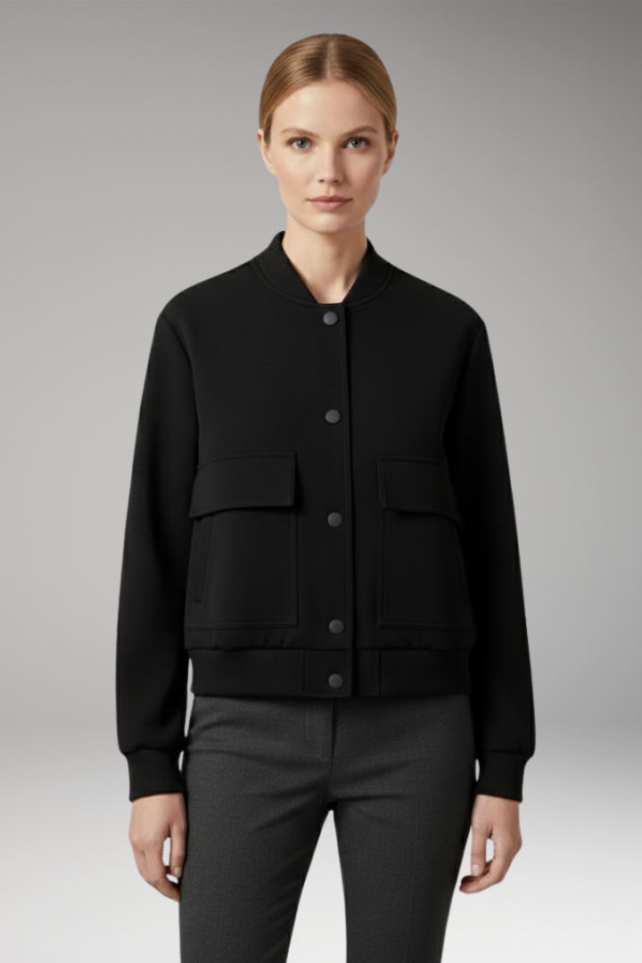 Women’s Bomber Jacket with Pockets and Polyester Blend