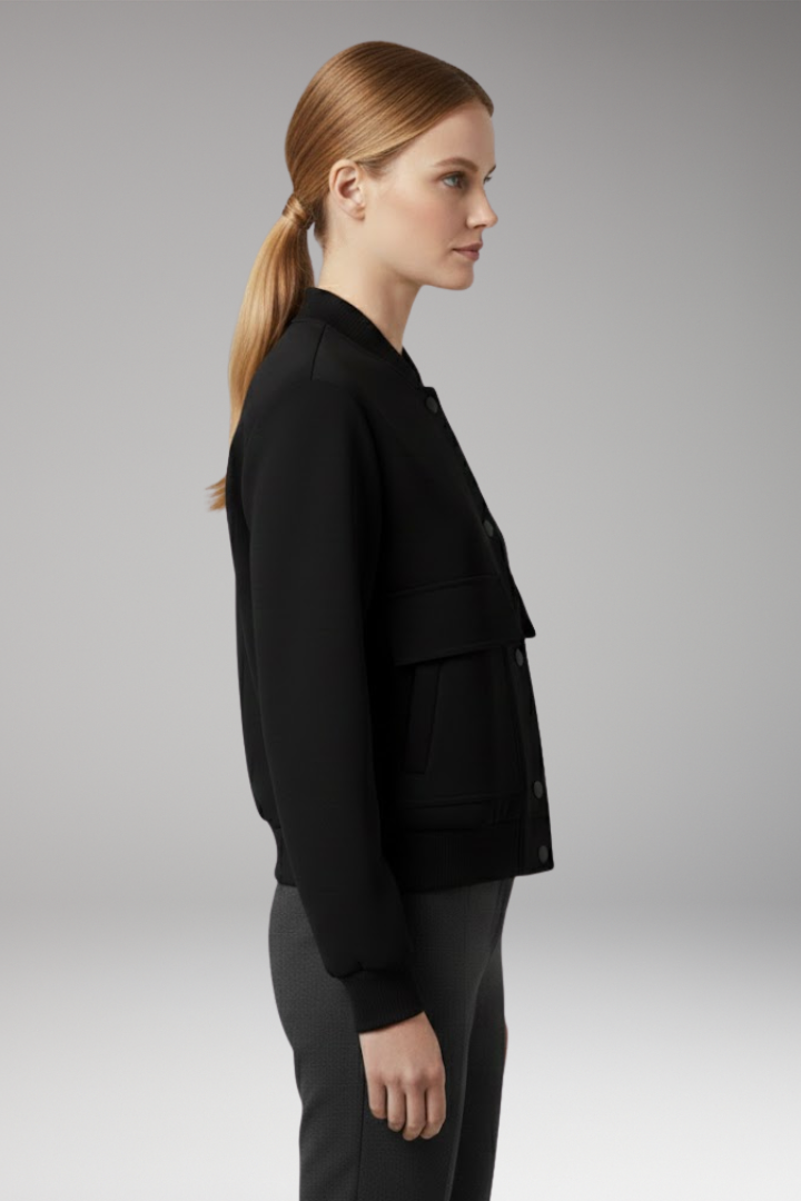 Women’s Bomber Jacket with Pockets and Polyester Blend