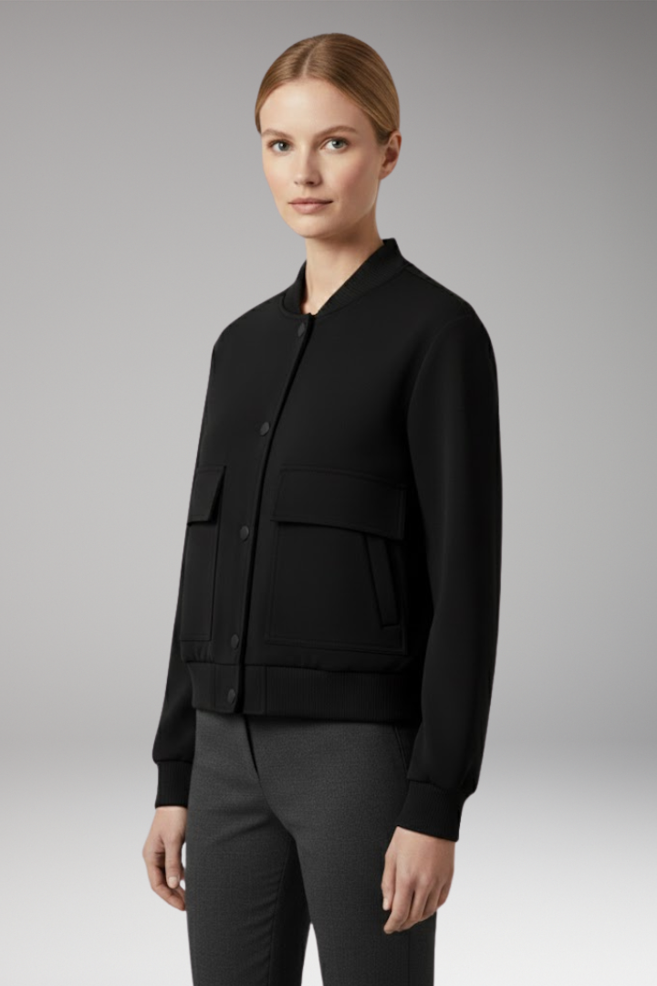 Women’s Bomber Jacket with Pockets and Polyester Blend