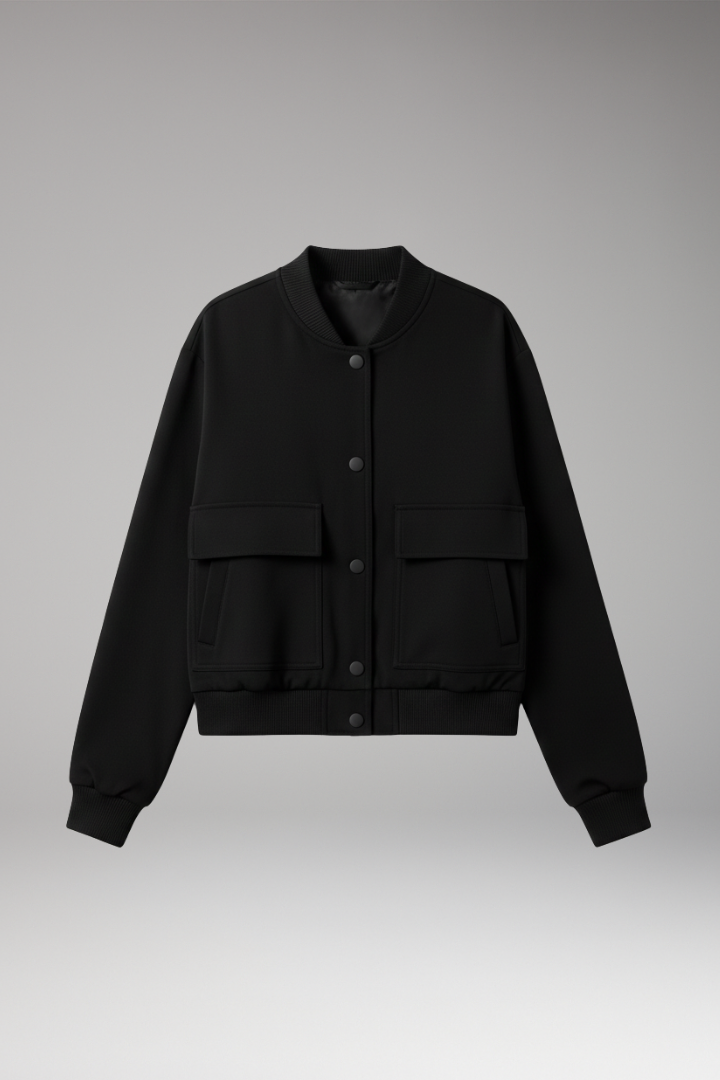 Women’s Bomber Jacket with Pockets and Polyester Blend