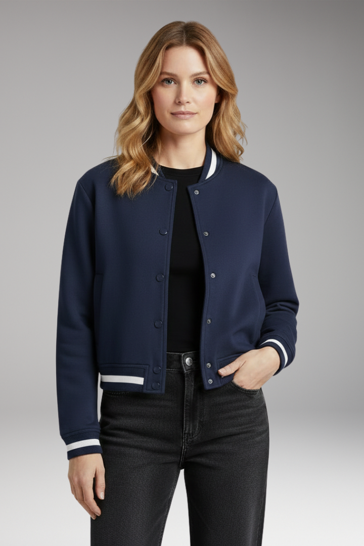 Women’s Bomber Jacket with Practical Pockets and Trendy Cut