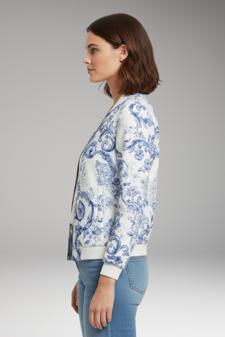 Women’s Bomber Jacket with Ribbed Collar and Zipper Closure