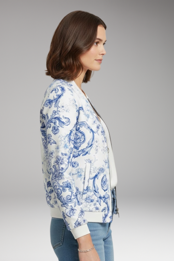 Women’s Bomber Jacket with Ribbed Collar and Zipper Closure