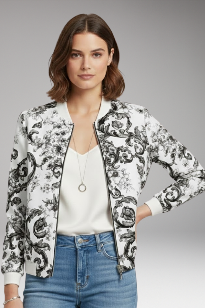 Women’s Bomber Jacket with Ribbed Collar and Zipper Closure