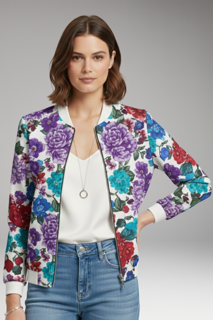 Women’s Bomber Jacket with Ribbed Collar and Zipper Closure