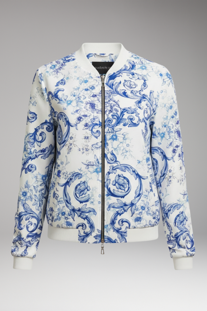 Women’s Bomber Jacket with Ribbed Collar and Zipper Closure