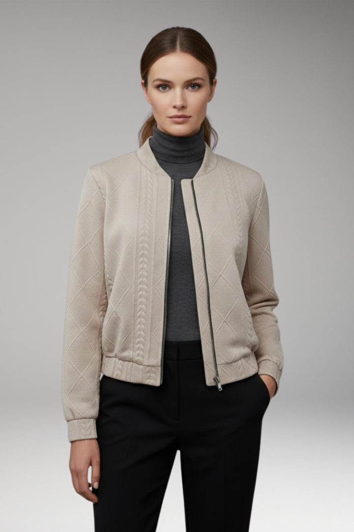 Women’s Bomber Jacket with Ribbed Cuffs and Front Fastening