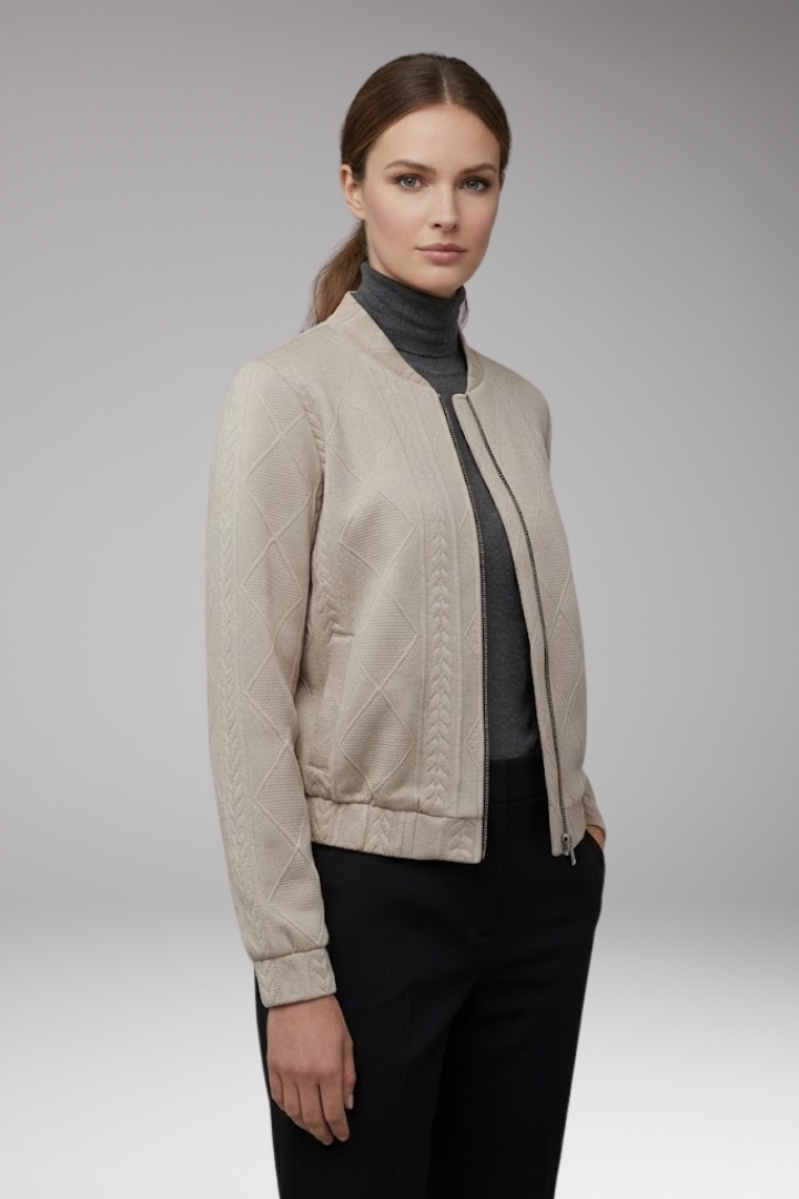 Women’s Bomber Jacket with Ribbed Cuffs and Front Fastening