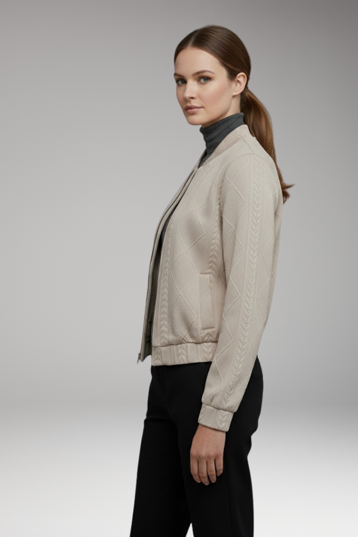 Women’s Bomber Jacket with Ribbed Cuffs and Front Fastening