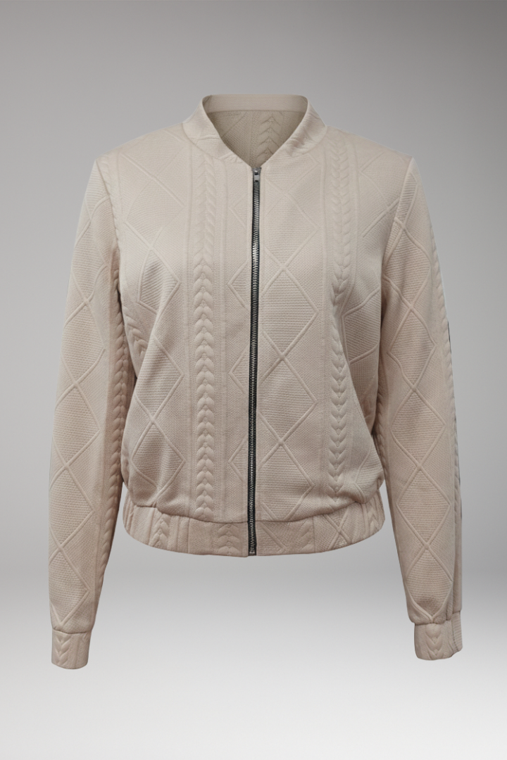 Women’s Bomber Jacket with Ribbed Cuffs and Front Fastening