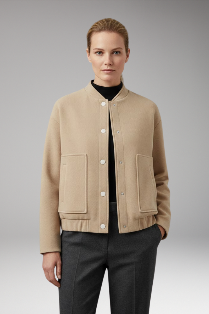 Women’s Bomber Jacket with Ribbed Hem and Front Pockets