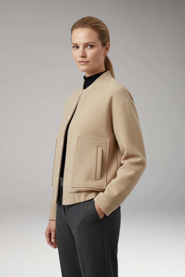 Women’s Bomber Jacket with Ribbed Hem and Front Pockets