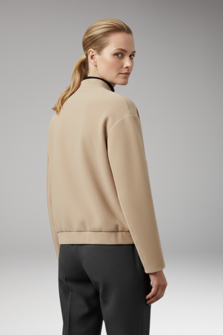 Women’s Bomber Jacket with Ribbed Hem and Front Pockets