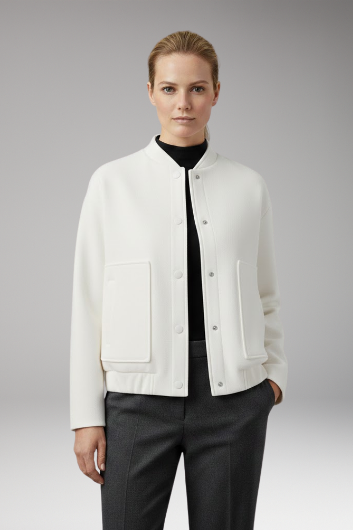 Women’s Bomber Jacket with Ribbed Hem and Front Pockets