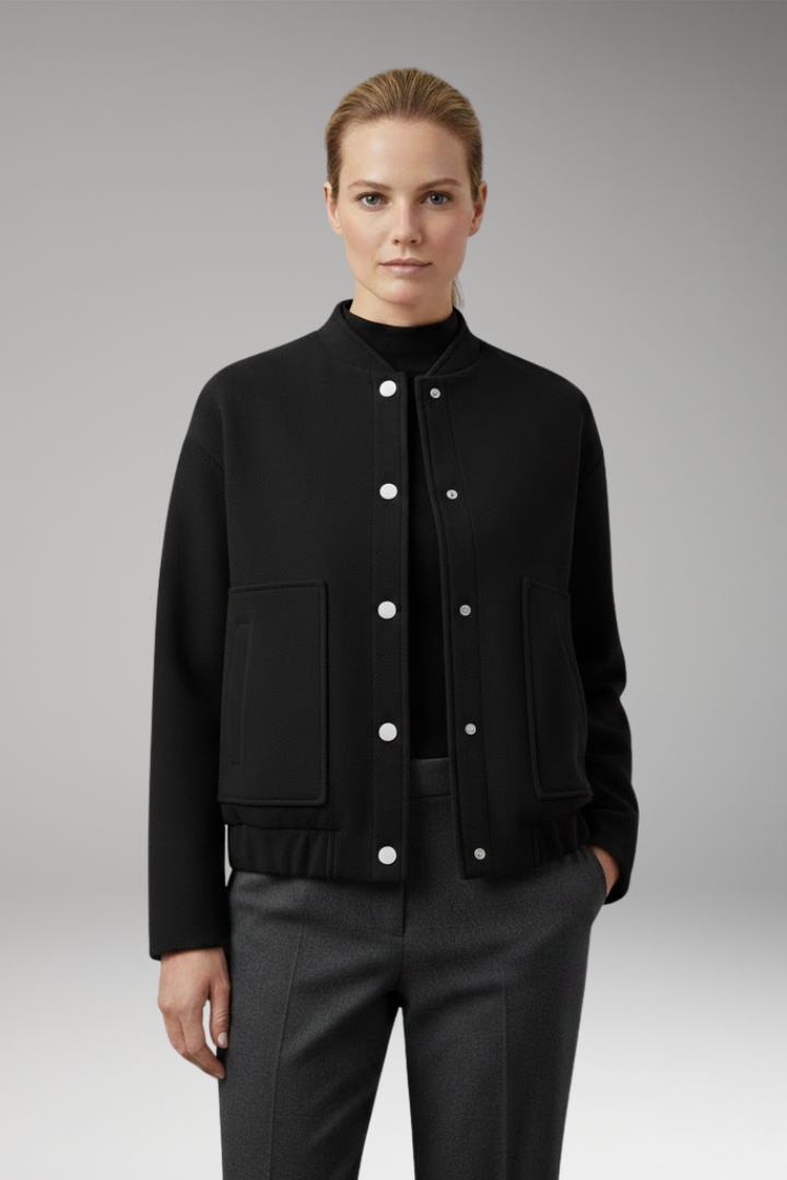 Women’s Bomber Jacket with Ribbed Hem and Front Pockets