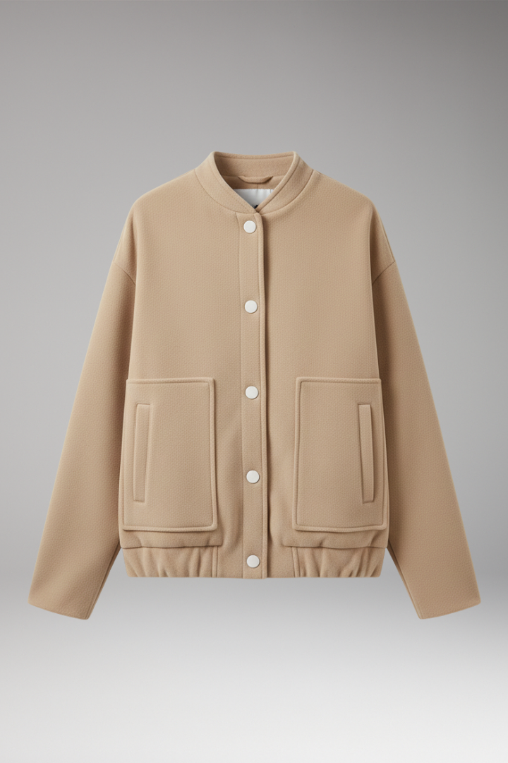 Women’s Bomber Jacket with Ribbed Hem and Front Pockets