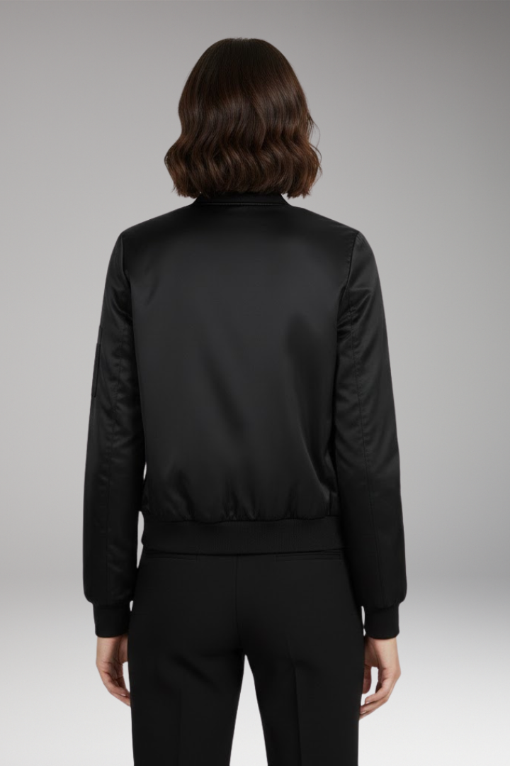 Women’s Bomber Jacket with Round Neck and Zip Closure
