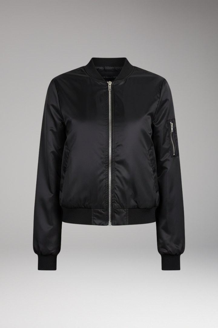 Women’s Bomber Jacket with Round Neck and Zip Closure