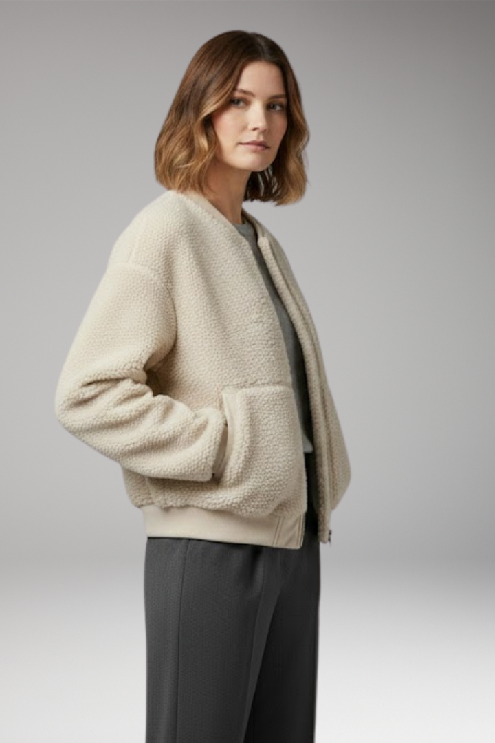 Women’s Bomber Jacket with Round Neckline and Front Closure